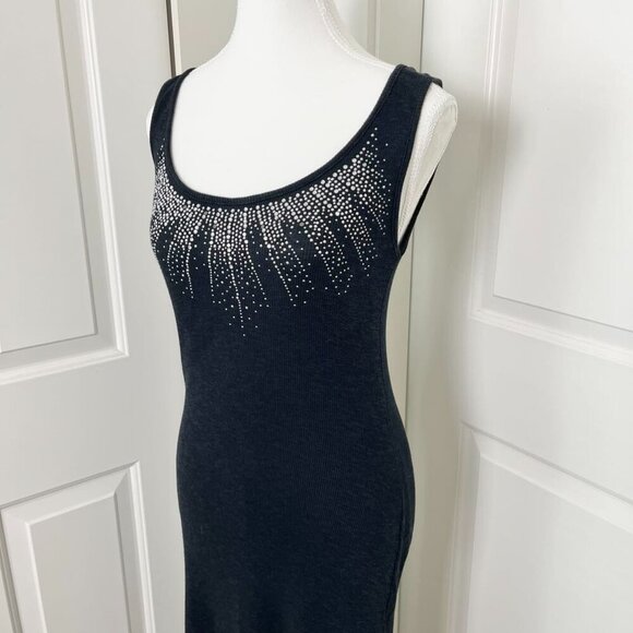 Vintage Wet Seal Crystal-Adorned Ribbed Maxi Dress – Y2K Glam Goth Revival, S/M - Picture 2 of 12